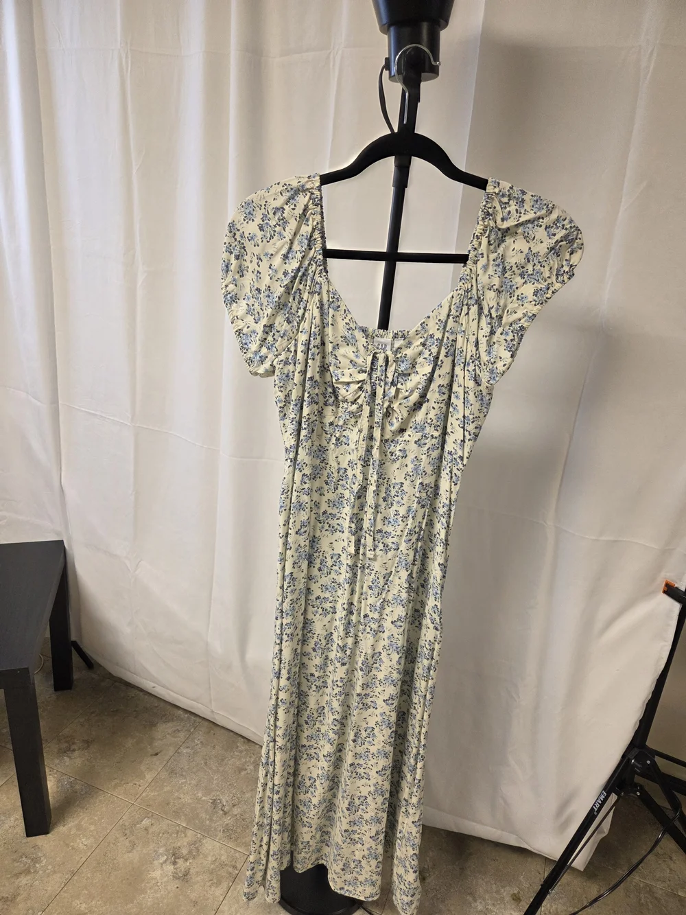 Women’s Floral Maxi Dress in Cream with Blue Print